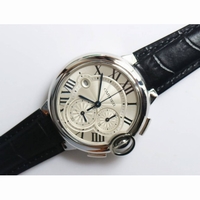 Ballon Bleu De Cartier Chrono 47mm SS 1:1 Best Edition Cream White Textured Dial Leather A8101 ZF 