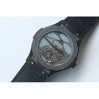 Classic Fusion Tourbillon 45mm DLC Skeleton Watch Blue Dial Gummy Leather CYF