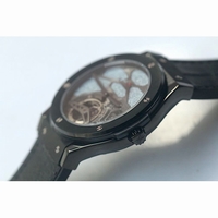 Classic Fusion Tourbillon 45mm DLC Skeleton Watch Blue Dial Gummy Leather CYF