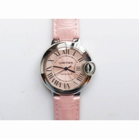 Ballon Bleu 33mm SS 1:1 Best Edition Pink & White Textured Dial Leather Strap Cal.076 AF 