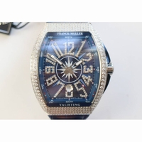 Vanguard V45 SS Full Diamonds Best Edition Blue Textured Dial Diamonds Markers Blue Gummy Strap A2824  ABF