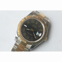 Rolex DateJust II Oyster Fluted YG Two Tone Roman Markers Black & Grey Dial Bracelet BP A3136