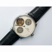 Portuguese Flying Tourbillon SS Gray & White Dial 2 Sub Dials Black Leather ZF