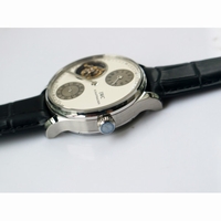 Portuguese Flying Tourbillon SS Gray & White Dial 2 Sub Dials Black Leather ZF