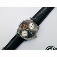 Portuguese Flying Tourbillon SS Gray & White Dial 2 Sub Dials Black Leather ZF