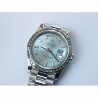 Rolex Day-Date Crystal Bezel Stick Crystal Markers Black & Silver & Blue Dial  Bracelet BP A2836