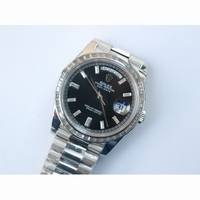 Rolex Day-Date Crystal Bezel Stick Crystal Markers Black & Silver & Blue Dial  Bracelet BP A2836