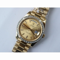 Rolex Day-Date 40mm YG Crystal Bezel Black & Gold Dial Bracelet BP A2836