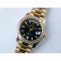 Rolex Day-Date 40mm YG Crystal Bezel Black & Gold Dial Bracelet BP A2836