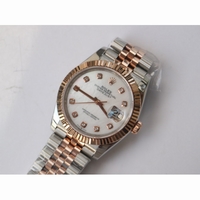 Rolex DateJust 36mm 126231 RG/SS Fluted Bezel Diamond Markers Black & White MOP Dial Jubilee Bracelet A2836 & A2813