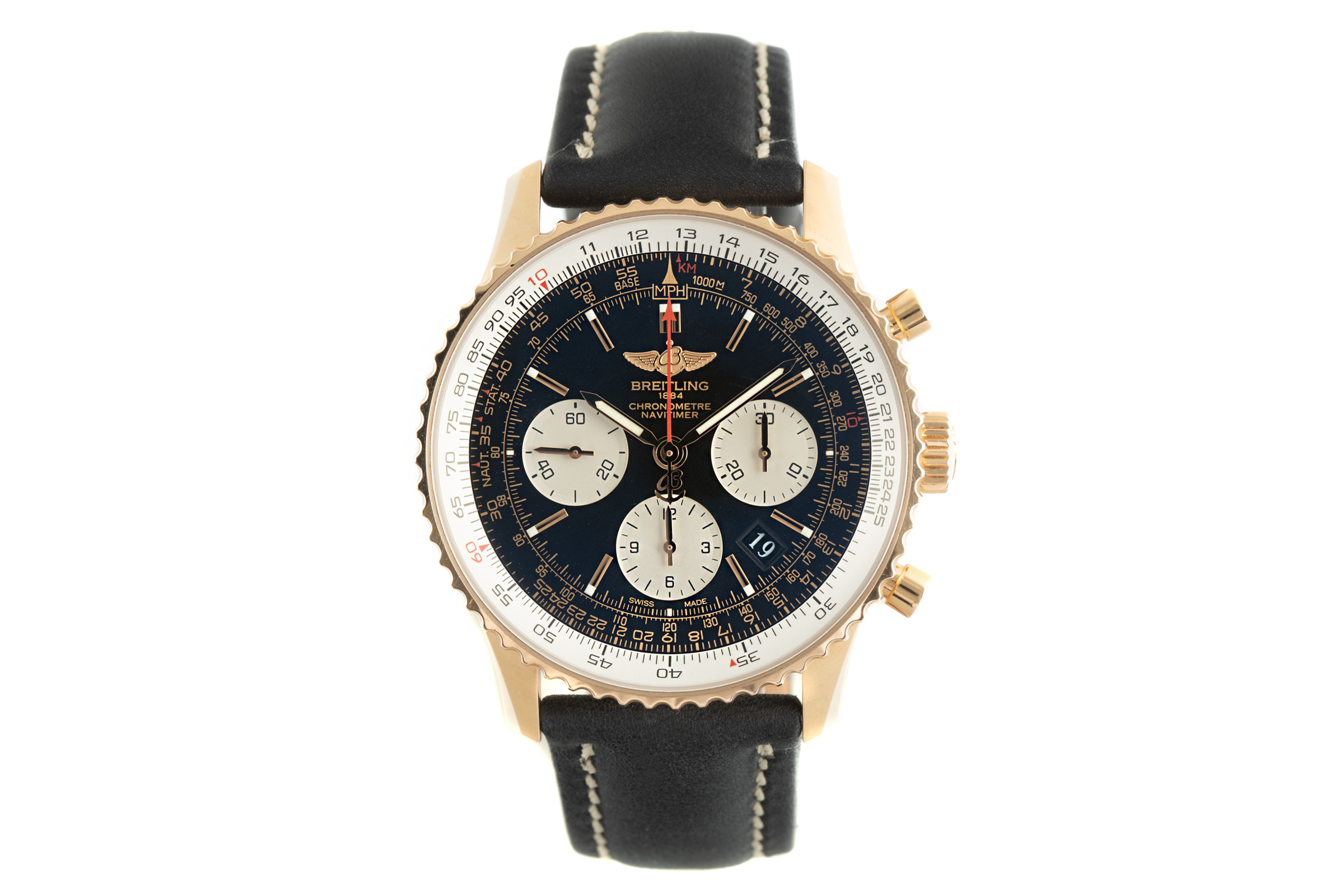 Breitling Navitimer chronograph 18 ct gold automatic Kal. B01 Ref. RB0120