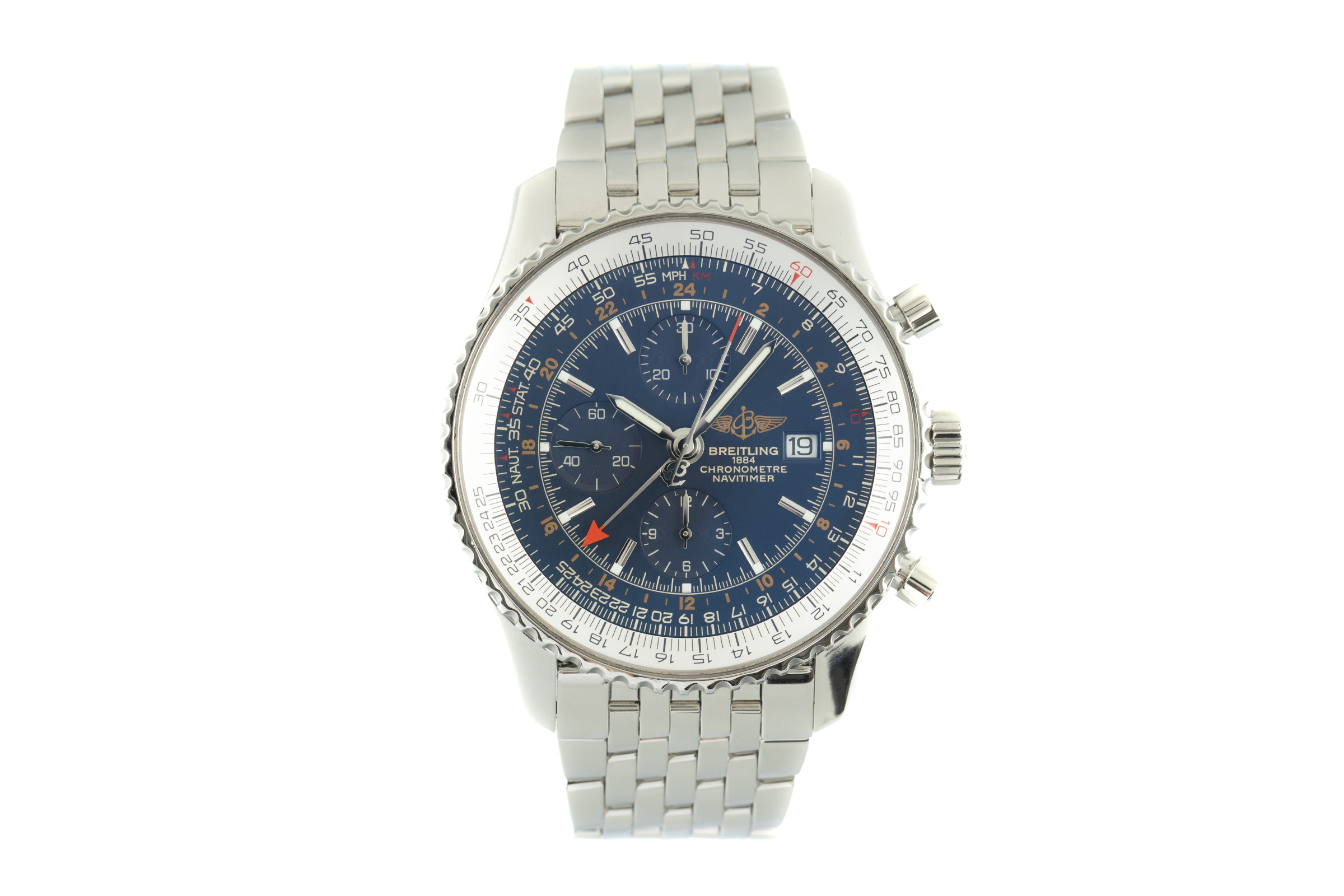 Breitling Navitimer World chronograph steel automatic Kal. B24 Ref. A24322