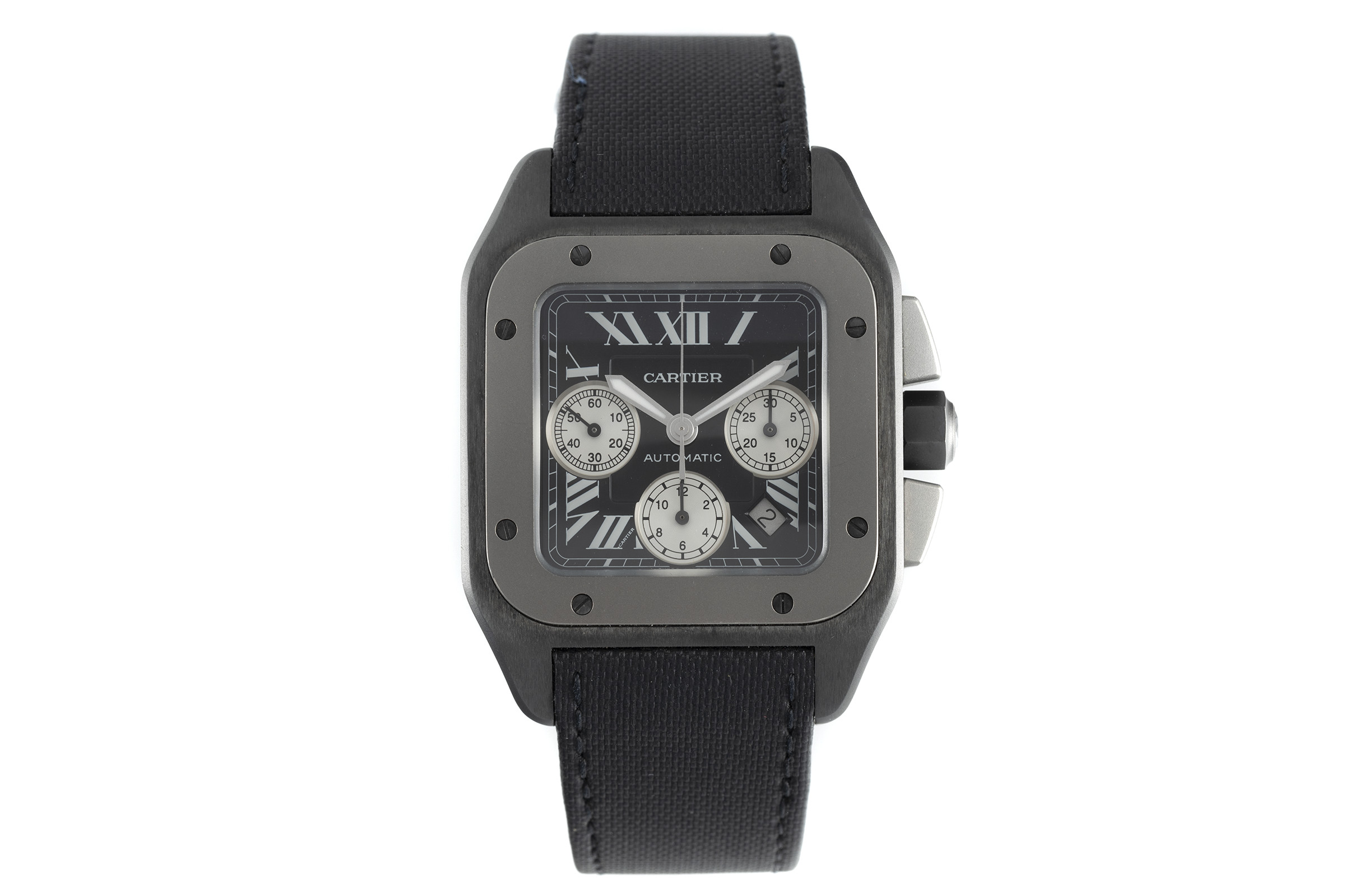 Cartier Santos 100 chronograph steel / titanium automatic Kal. 8630 Ref. W2020005, 3104