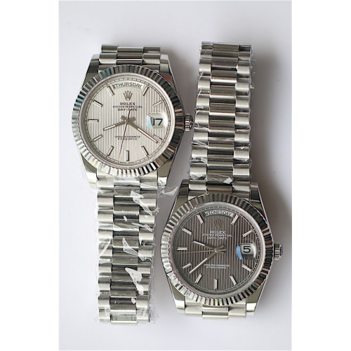 Rolex Day-Date Oyster Fluted Stick Markers Texture Grey Dial Bracelet BP