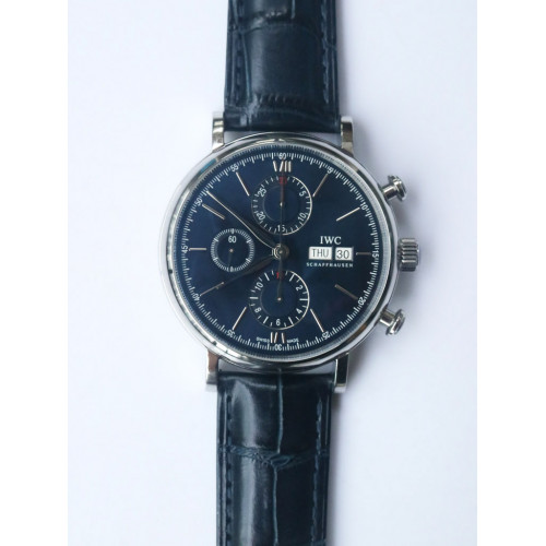 Portofino Chrono SS Blue Dial Blue Leather Strap A7750 ZF