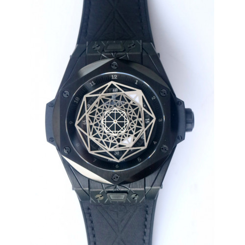 Big Bang Unico Sang Bleu PVD Case SS Skeleton Dial Black Gummy Strap HUB1213 TMF