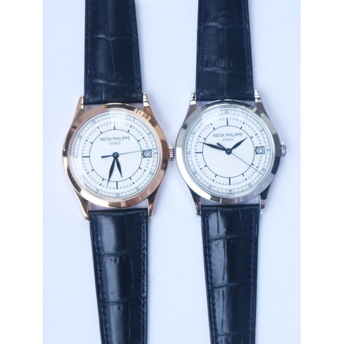 Calatrava 5296G RG & SS  Blue Hand White Dial Leather Strap 324SC ZF