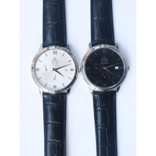 De Ville Prestige Real PR SS Black & White Dial Black Leather Strap MIYOTA 9015 ZF