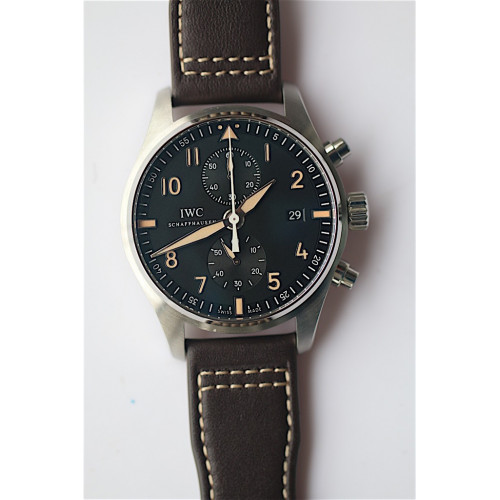 IWC Pilot Chrono SS 387808 Black Dial Brown Leather ZF A7750