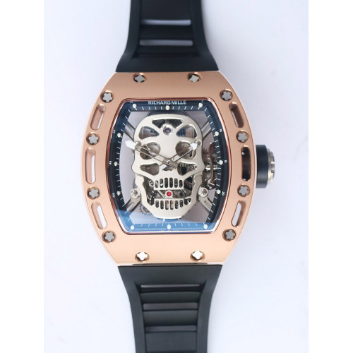 RM052 RG Real Tourbillon Skeleton Skull Dial Black Rubber Strap EURF 