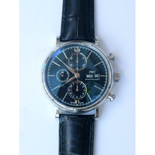 Portofino Chrono Black Dial Black Leather Strap A7750 ZF