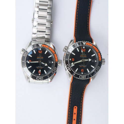 Planet Ocean 43.5mm Black/Orange Bezel Black Dial Bracelet & Nylon Strap A8900 VSF Super Clone V2