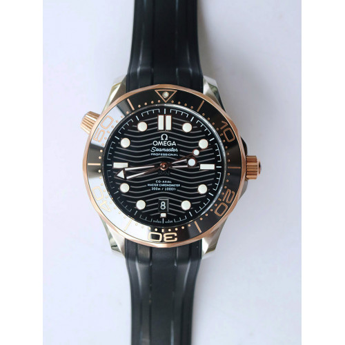 2018 Seamaster Diver 300M SS RG Ceramic Bezel Black Dial Rubber Strap A8800 VSF