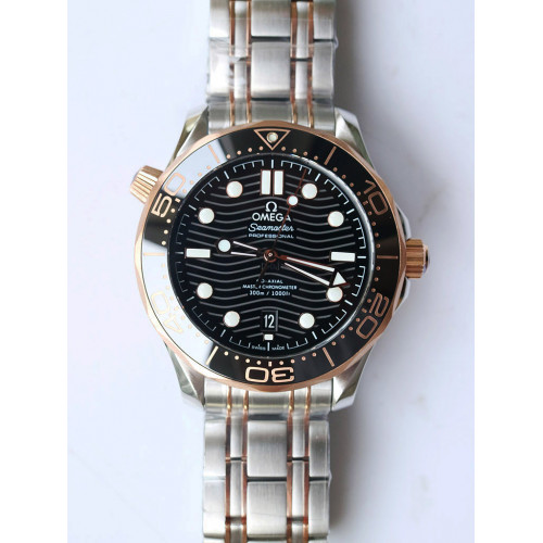 2018 Seamaster Diver 300M SS RG Ceramic Bezel Black Dial Two Tone Bracelet A8800