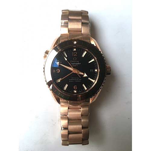Omega Seamaster 43.5mm Planet Ocean RG GMT 600M Black Dial Bracelet XF A8615