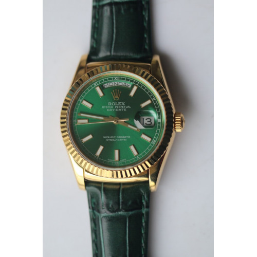 DayDate Full YG Wrapped 36mm Green Dial Green Croco Leather BP Eta2836