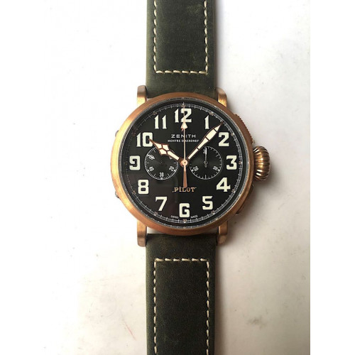 Pilot Type 20 Chronograph Real Bronze Black Dial Green Nubuck Strap XF A7750