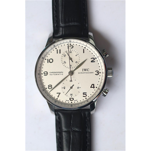 IWC Portuguese Chrono IW371447 White Dial Silver Marker Black Leather ZF A7750