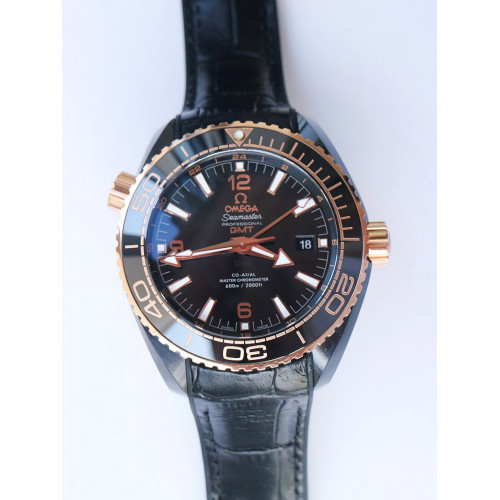 Planet Ocean 45.5mm Deep Gold Real Ceramic Black Dial Leather VSF A8906 Super Clone