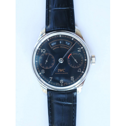 Portuguese Real PR Real Annual Calendar Edition ��Pisa�� Black Dial Leather Strap A52850 ZF