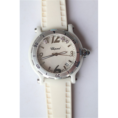 Happy Sports Ladies Ceramic White Dial Rubber Quartz