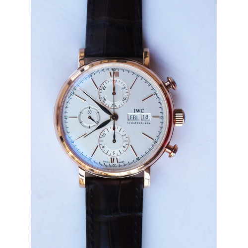 IWC Portofino Chrono RG White Dial Leather Strap A7750 ZF
