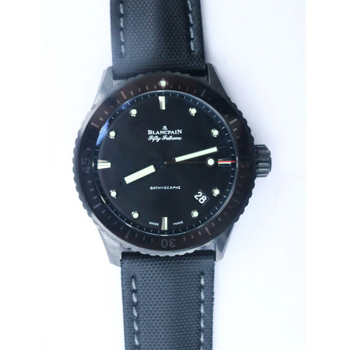Fifty Fathoms Bathyscaphe Ceramic Black Dial Sail-Canvas Strap A1315 Free Rubber Strap ZF