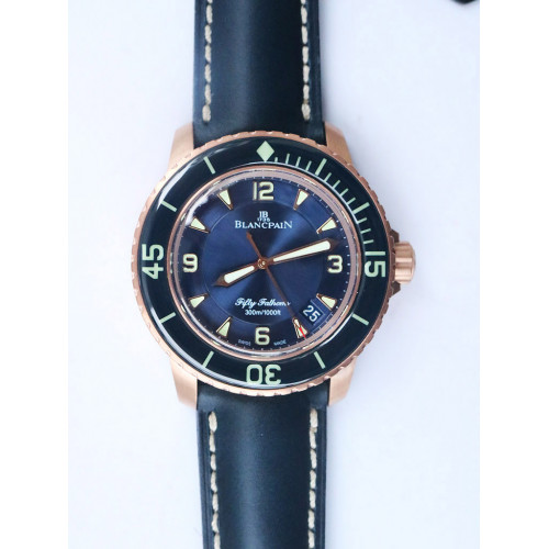 Fifty Fathoms RG Bright Blue Dial Blue Leather Strap A1315 ZF