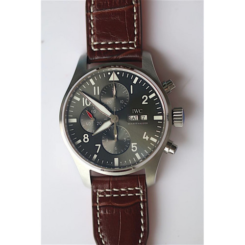 IWC Pilot Chrono 377719 43mm Grey Dial Leather ZF A7750