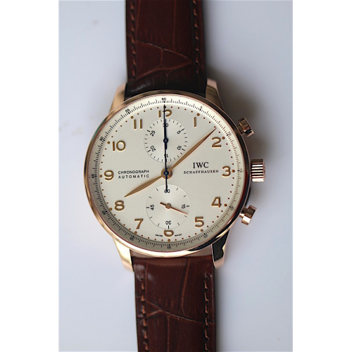 IWC Portuguese Chrono IW371480 RG Silver Dial Gold Marker Brown Leather ZF IWC79350 V2