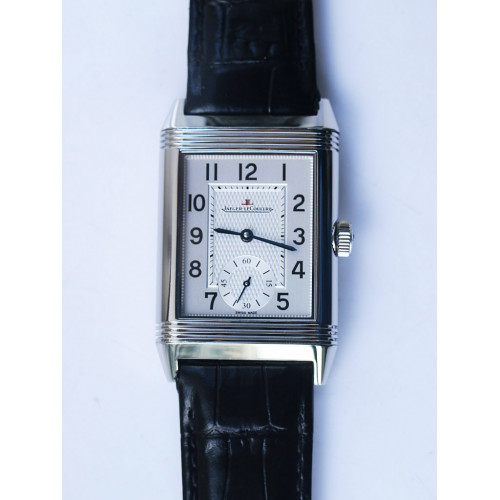 Reverso Two Face SS White Textured Dial Circle Sub Dial on Black Leather Strap OXF
