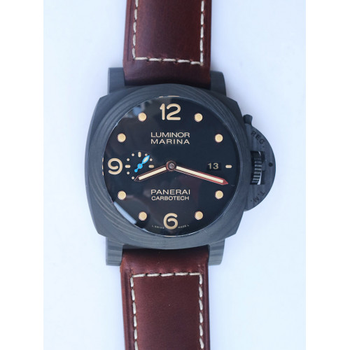 Pam 661 Carbotech Black Dial Brown Leather Strap P.9010 Clone VSF