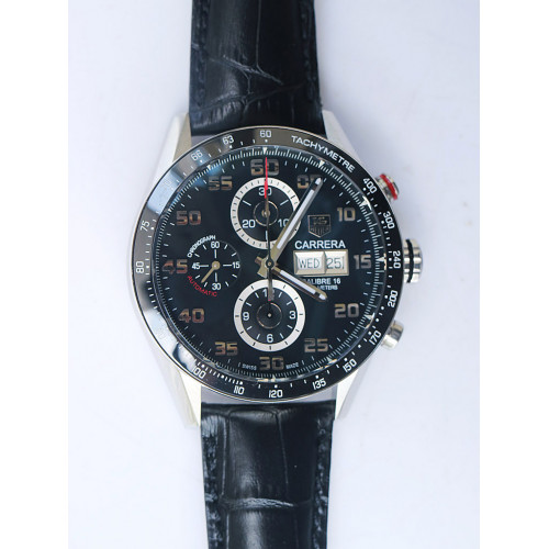Carrera Calibre 16 Day-Date Ceramic Bezel Black Dial Leather Strap Cal.1887 V6F