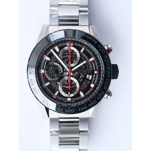 Calibre Heuer 01 Chrono SS/PVD Skeleton Dial Red Hand Bracelet A1887 XF