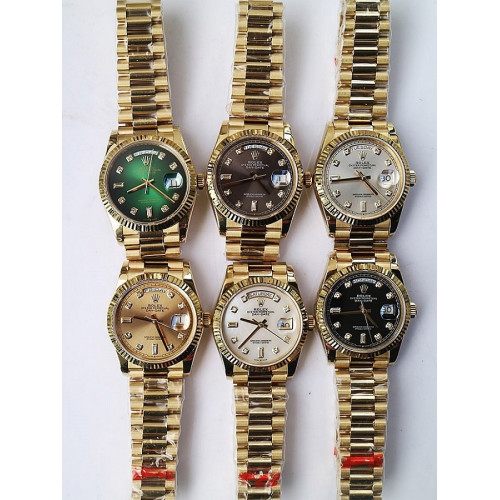 Rolex Day-Date 40mm YG Oyster Fluted Diamond Markers *6 Dials* Bracelet BP A2836