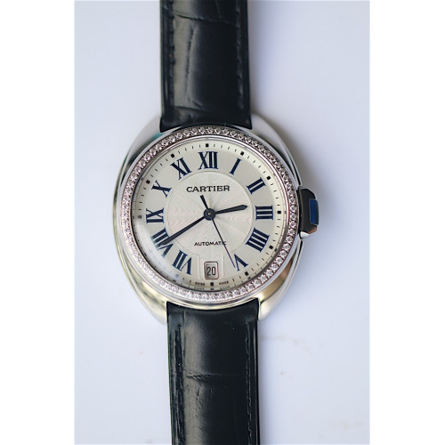 Cle de Cartier Diamond White Textured Dial Blue Marker Leather V6F MIYOTA9015