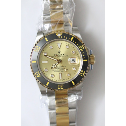 Submariner 116613 LN Diamonds Markers Gold Dial Two Tone Bracelet A2836