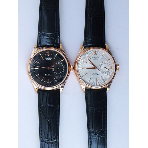 Cellini Date 50515 RG Black & White Dial Leather Strap A3165 BP