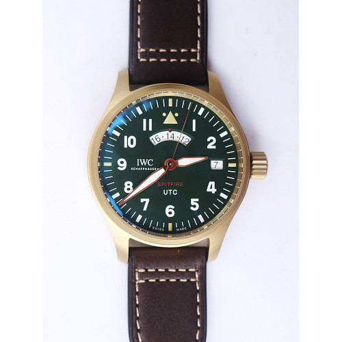 IWC Pilot UTC Spitfire ��MJ271�� Green Dial Brown Leather Strap A2836 ZF