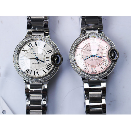 Ballon Bleu 33mm Diamond Bezel Pink & White Textured Dial Bracelet SWF